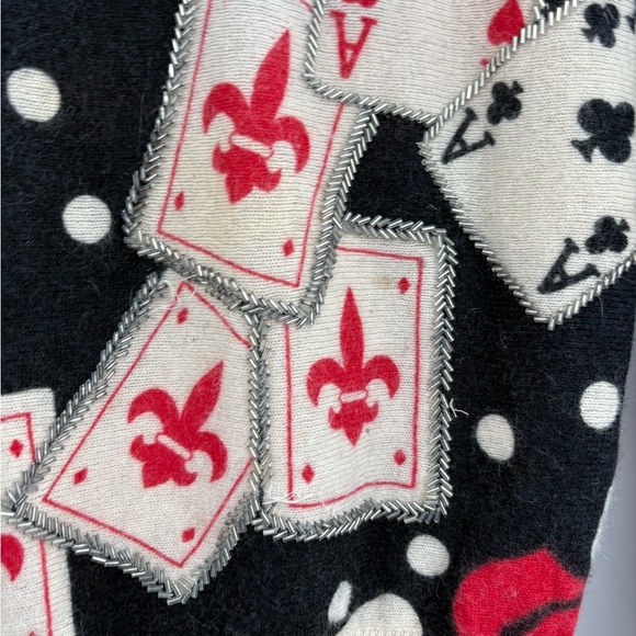 Cache Y2K Beaded Vintage Lambswool Ace Cards Christmas Cowl Sweater Size Small - Picture 6 of 15